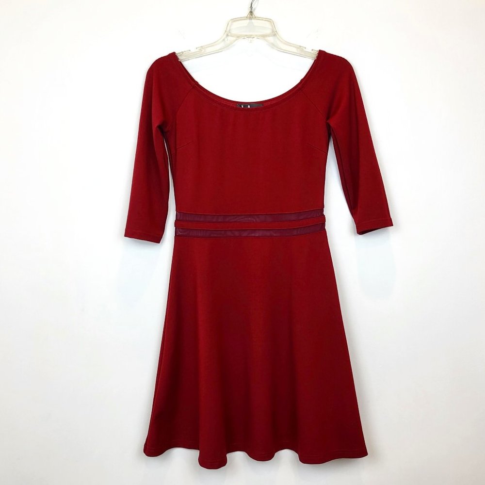Lulu's Red Fit and Flare Sheer Cut Out Waist Flare Skirt Dress, Size Medium, GUC